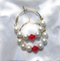 NIBRAS Pearl Red Tyre-Cut Crystal Hoop Earrings - B09JM4K6Q4, 5 gm, 4.5cm x 4cm x 1cm